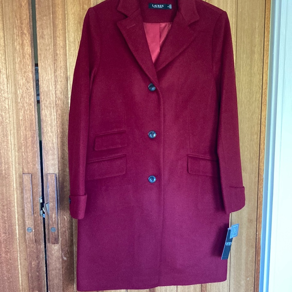 Lauren (Ralph Lauren) single-breasted red wool blend coat